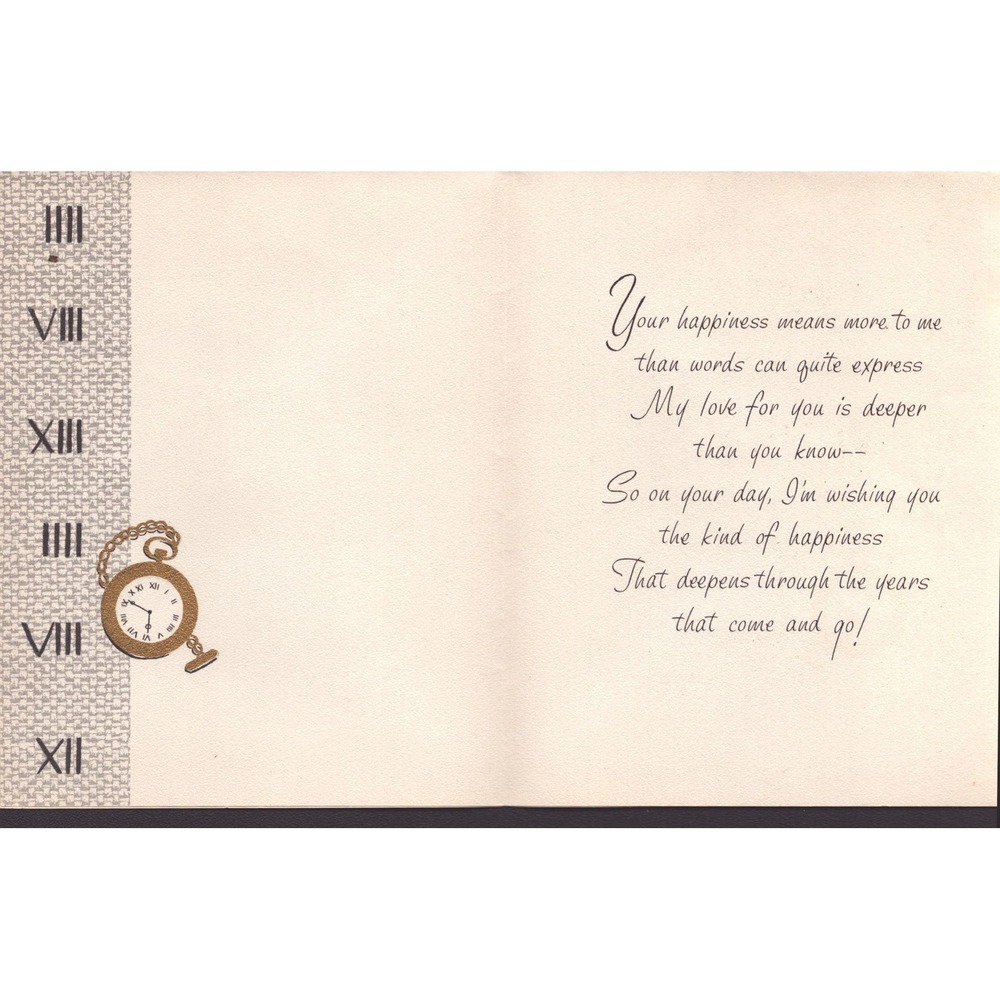 Vintage Hallmark Husband Father's Day Card Pocket Watch Roman Numerals 25FD611-5 - Picture 3 of 3